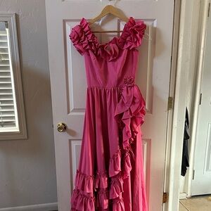 Union Made Vintage Pink Ruffle Ballgown Prom Formal Dress